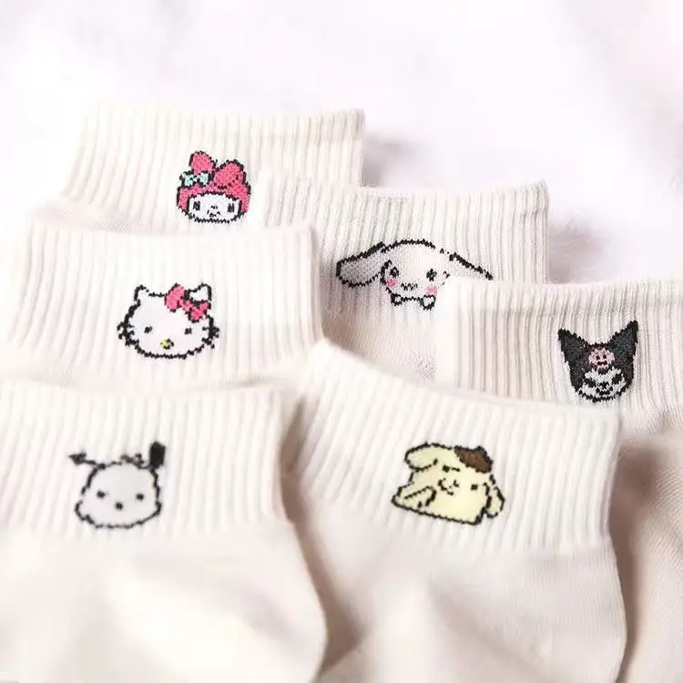 

6pairs Sanrio Cotton Socks Kawaii Kuromi My Melody Cinnamoroll Pochacco Socks Thin Breathable All-match Sports Socks for Gifts