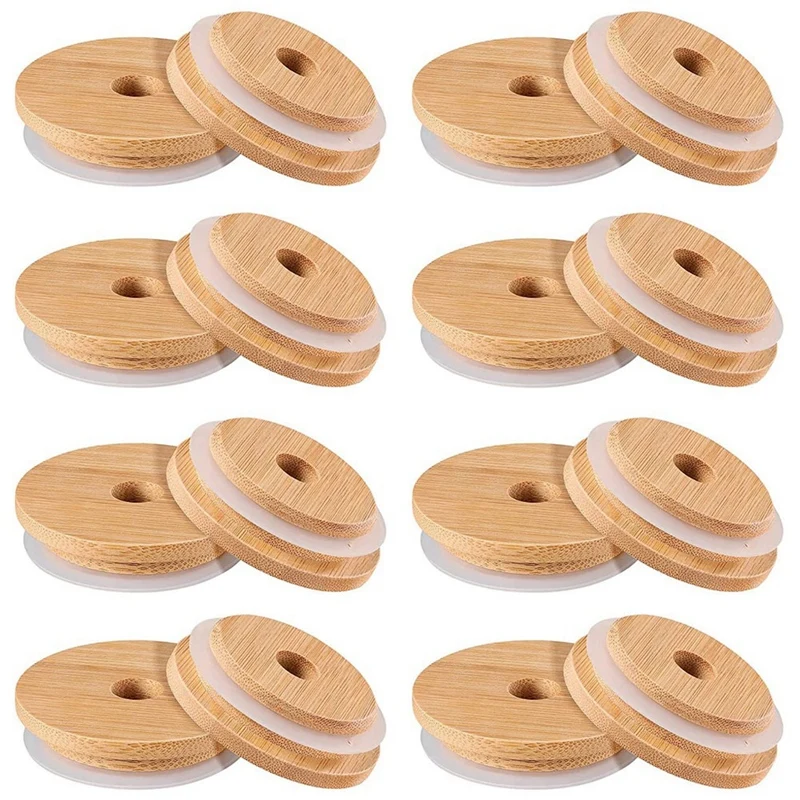 

16Pcs Reusable Bamboo Jar Lids 70MM Bamboo Mason Jar Lids With Straw Hole For Wide Mouth Mason Jar (16Pcs)