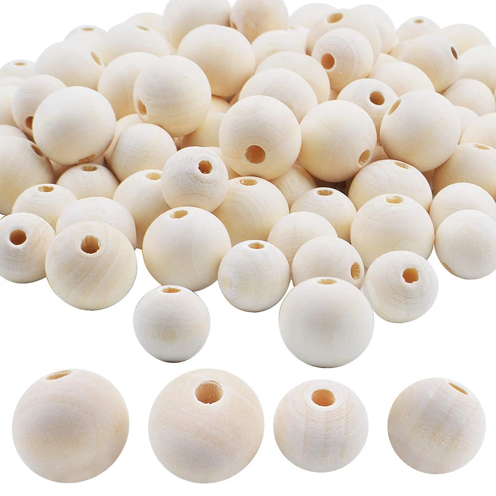 

Набор деревянных бусин 50 шт. 16 мм и 50 шт. 20 мм, деревянные бусины, круглые шарики для украшения дома, отверстие 4,5 мм