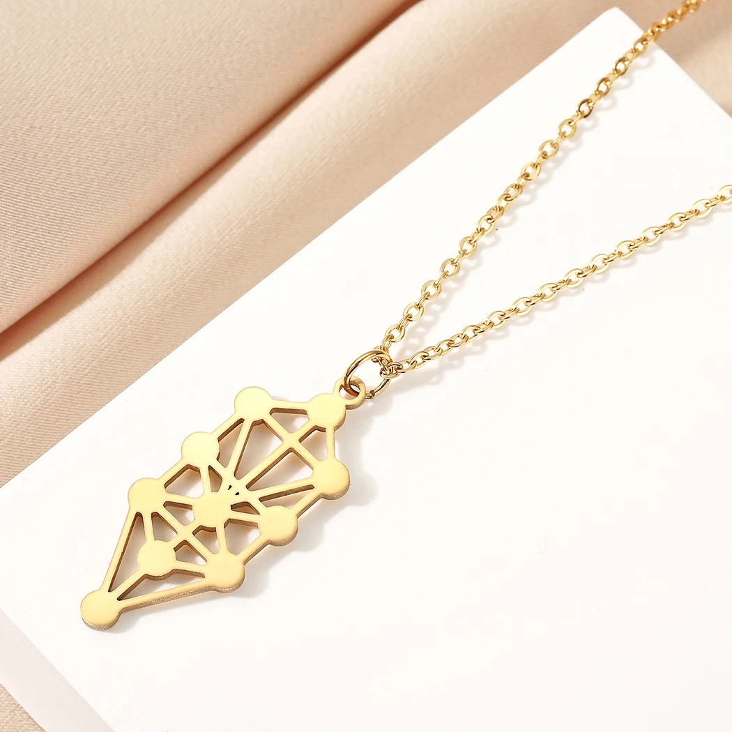 

CHENGXUN Sephirot Kaballah Tree of life Pendant Necklace for Women Girls Stainless Steel Hollow Charm Neck Chain Biology Jewelry