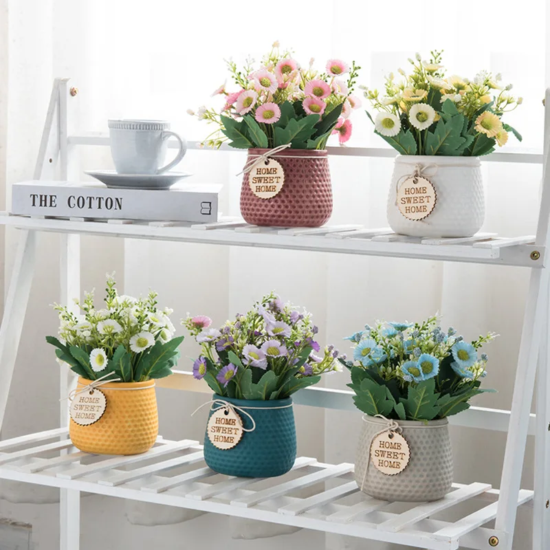 

Nordic Style Daisy Potted Set Plant Fake Flower Ornaments Creative Living Room Green Plants Succulent Potted Home Decorations