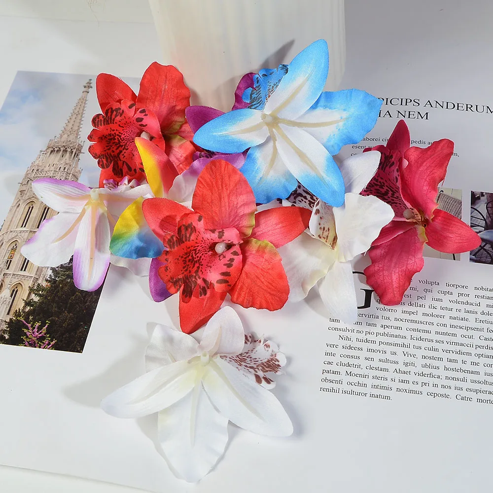 

80pcs Autumn Orchid 7.5cm Artificial Flower Heads Silk For Home Wedding Decoration Christmas DIY Scrapbooking Craft Fake Flowers