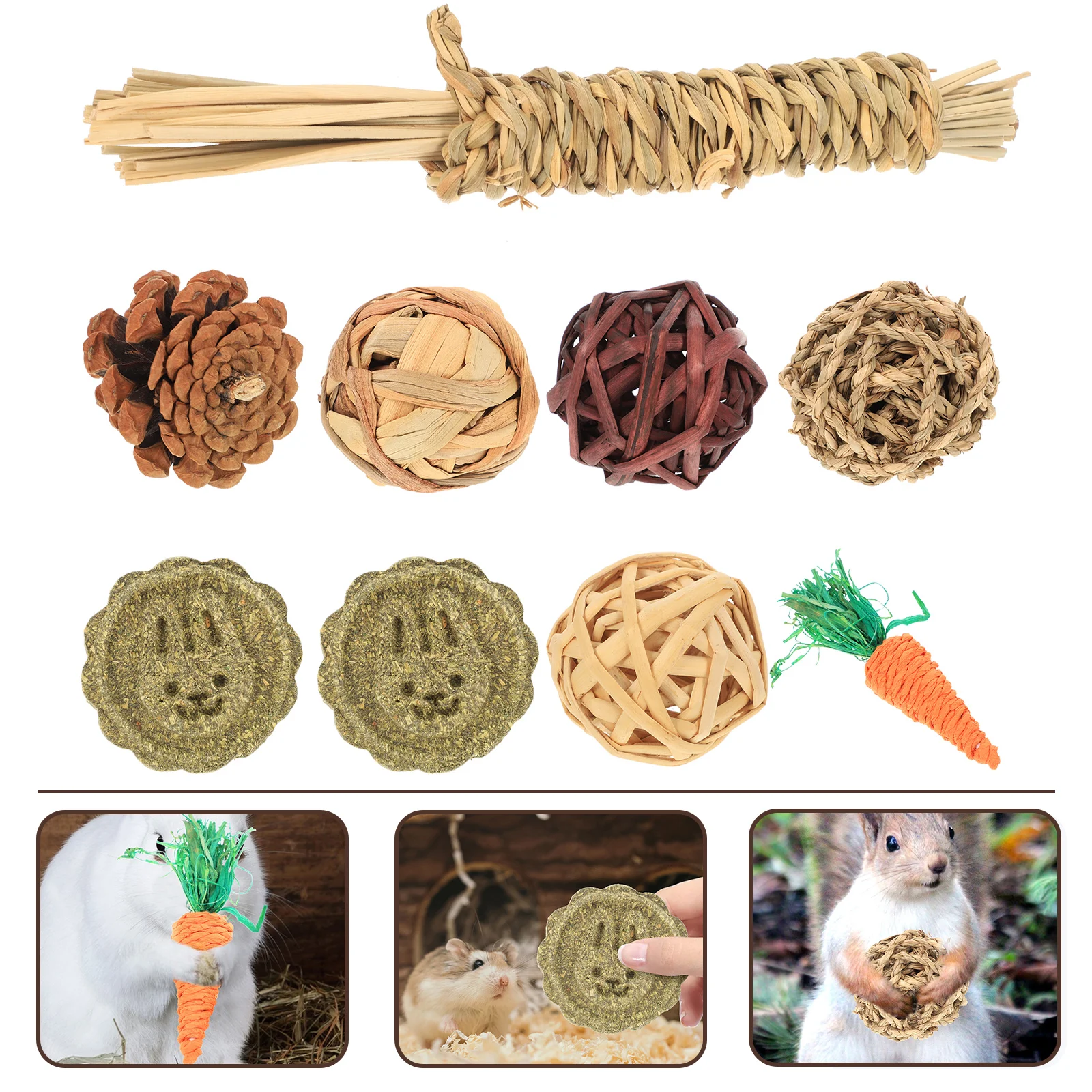 

9 Pcs Wood Toys Hamster Chewing Set Guinea Accessories Plaything Pet Cage Molar Treat Bunny Balls