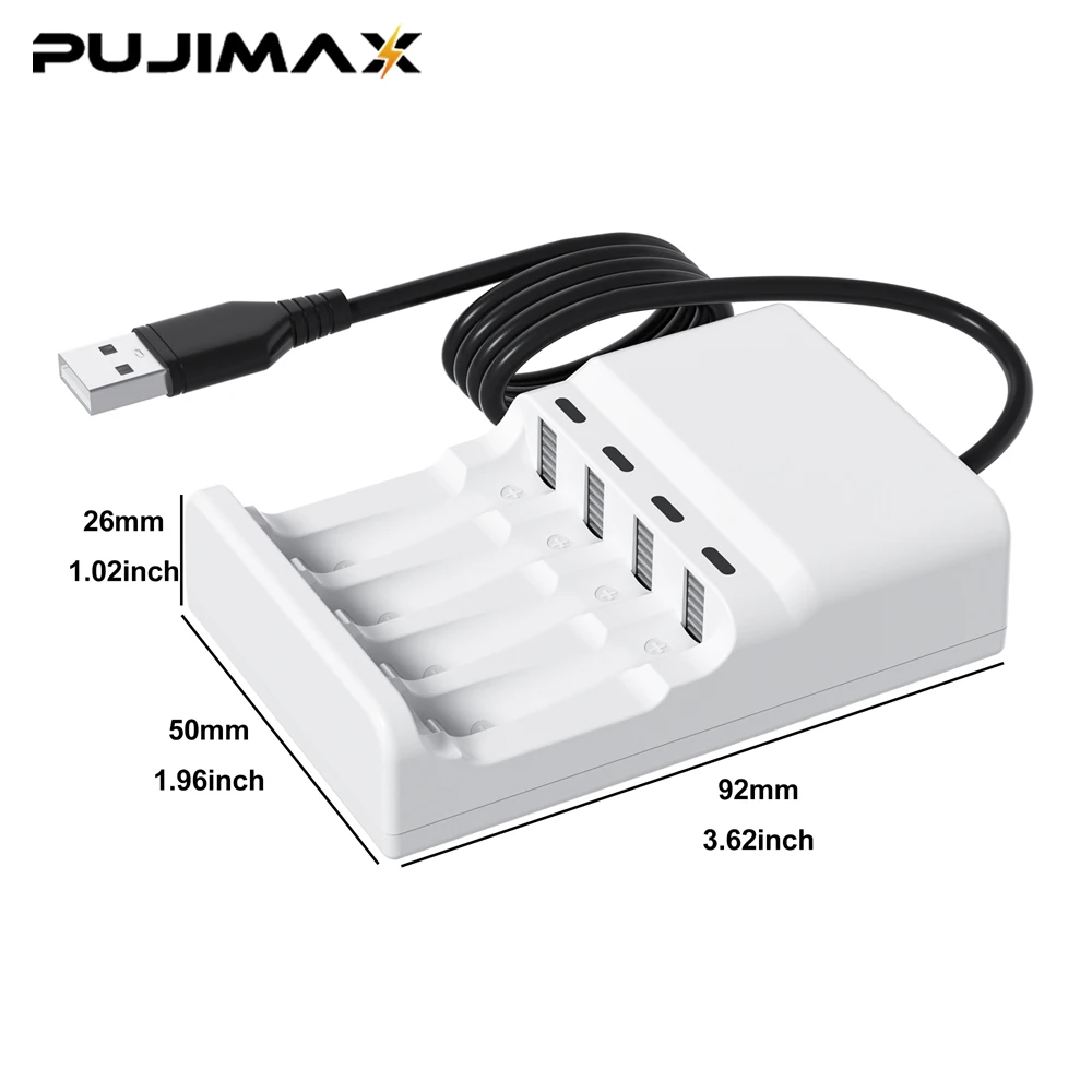 Фото Быстрое зарядное устройство PUJIMAX для аккумуляторов AA/AAA с USB-кабелем, 4 слота, LED-дисплей, умное зарядное устройство для перезаряжаемых аккумуляторов Ni-HM/Ni-Cd 1.2V №4