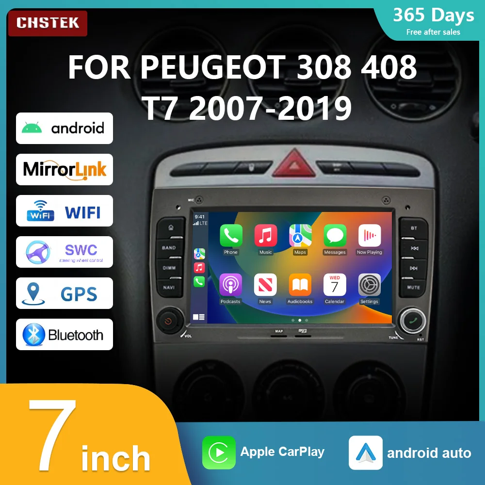 Автомобильный радиоприемник CHSTEK беспроводной Carplay для Peugeot 308 SW 408 T7 2007-2019 Android 13
