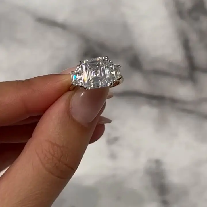 JOVOVASMILE Square Moissanite Ring 4.5carat 9.5x9.5mm Asscher Cut Two-Tone 18k Yellow White Rose Gold With 2.2mm Solitaire Band