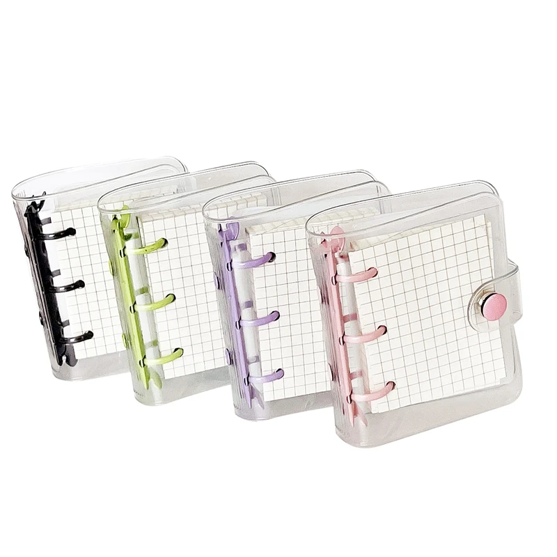 

4 Pack Mini Transparent 3 Ring Binder Covers With Grid Inner Page And 12 Pcs Binder Pockets(3 Pcs/Set)