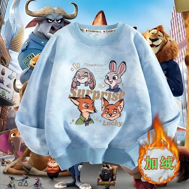 Фото Весенняя детская одежда для мальчиков и девочек, толстовка с принтом Disney Zootopia 2, Джуди Хоппс, Ник Вайлд, топ, детский пуловер с героями мультфильмов №3