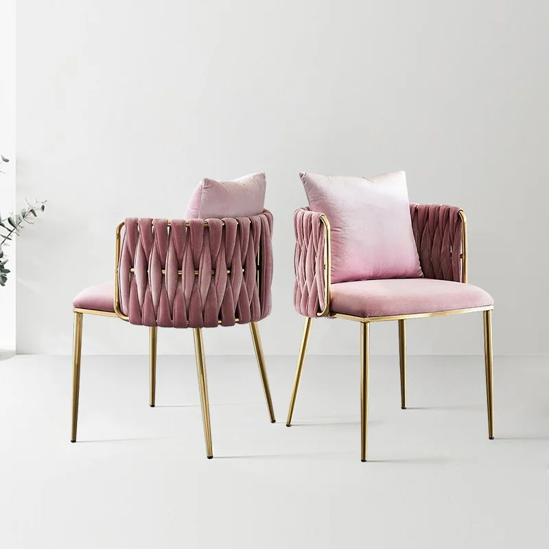

Pink Chair Ins Dressing Table Modern Bedroom Designer Office Backrest Dining Chair Armchair Mobile Makeup Kitchen Furniture WH
