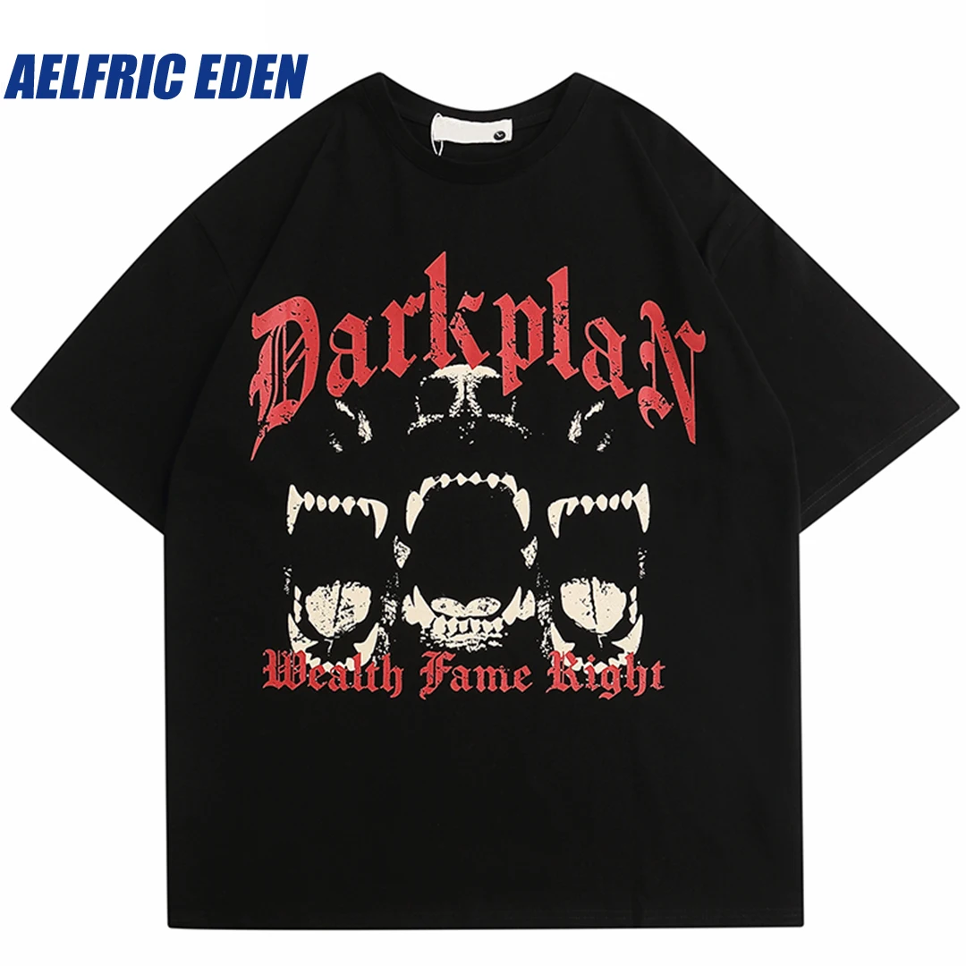 

Aelfric Eden Skull Devil Teeth Graphic T Shirt 2023 Streetwear Oversized Cotton T-Shirt Hip Hop Loose Tops Tees Tshirt Hipster