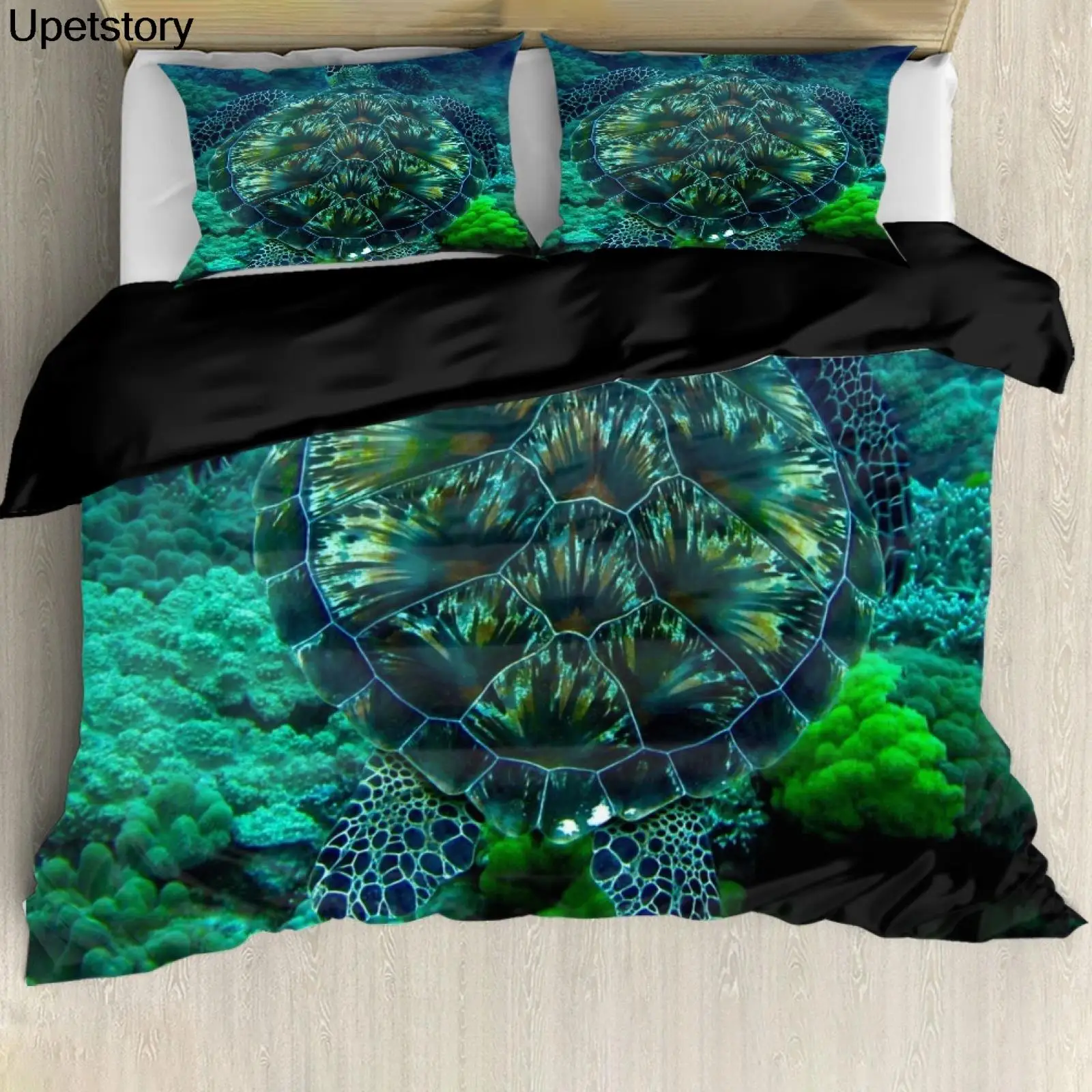 

Upetstory Sea Green Turtle Print Quilt 3pcs Bedding Set Duvet Cover And Pillowcase Concise Style Bedding Set Textile Bed Set
