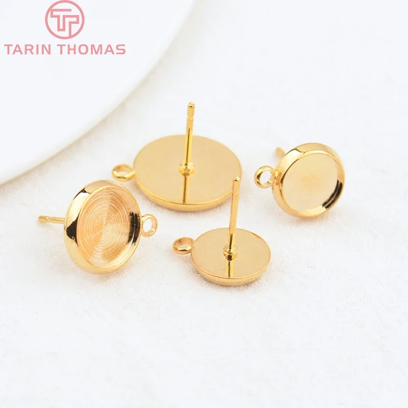 (4427)10 шт. 10 мм 12 14 24-каратное золото латунь с цирконом круглые серьги-гвоздики