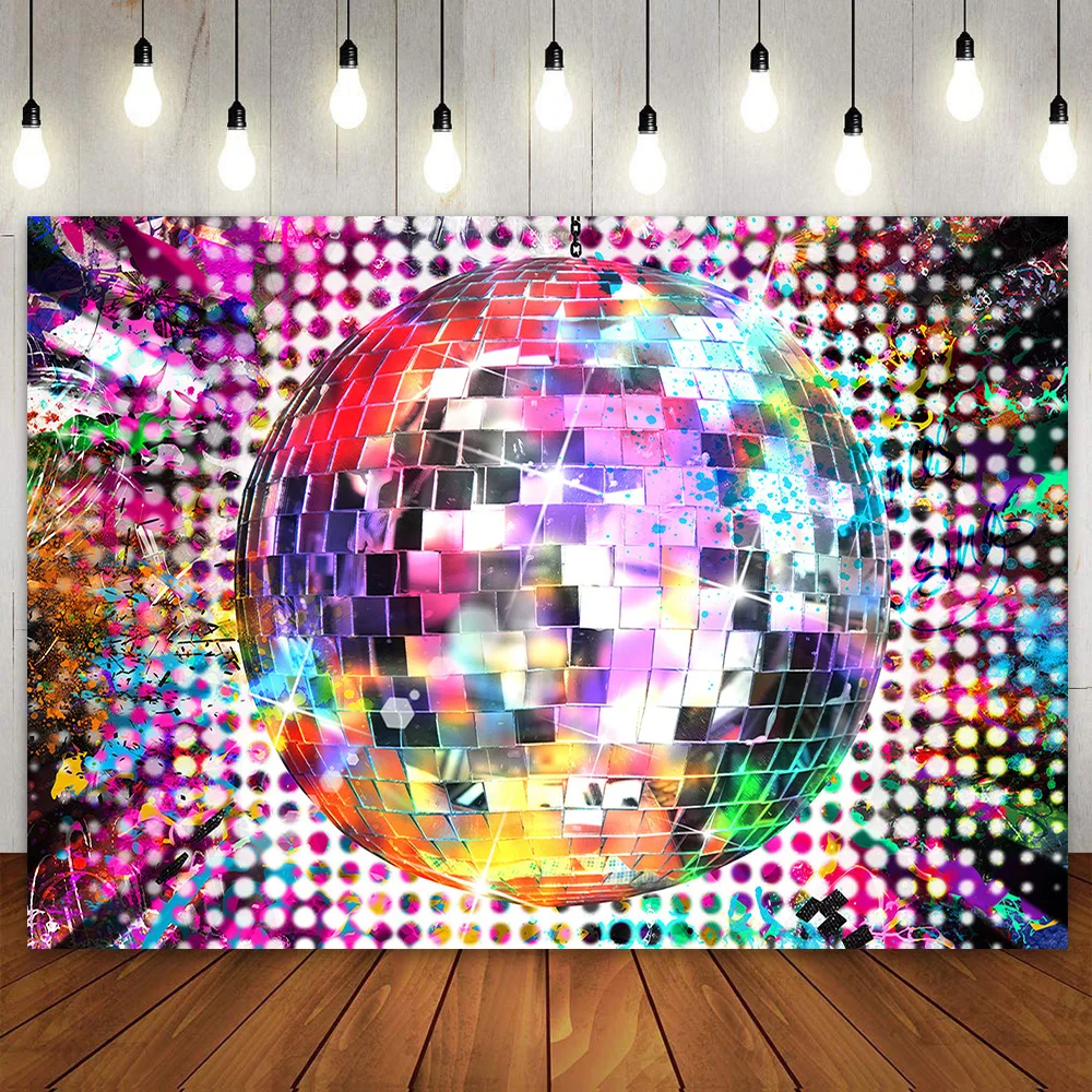 Disco Ball Grunge Backdrop Sparkling Photo Booth Background Music Birthday Party Decor Banner Poster Bar Pub Club for Girl Women