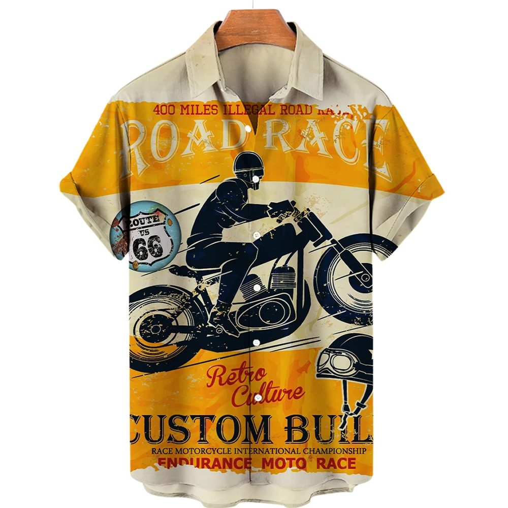 2022 Summer Men's Biker Shirts Retro 3d Printed Hawaiian Beach Shirts Short Sleeves Loose Tops Quick Dry Lightweight Shirts