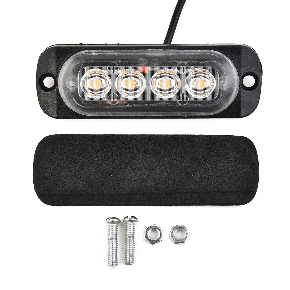 

4pcs 4 LED Super Bright Amber Grille Light Lightbar Truck Van Off-Road Car Urgent Light Ultra Thin 12-24V Anti-collision