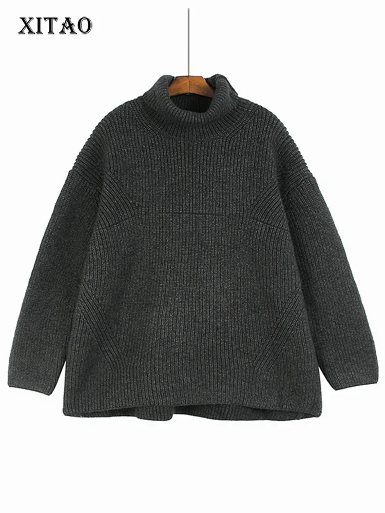 

XITAO Turtleneck Knitting Sweaters Irregular Solid Color Simplicity Loose Casual All-match Sweaters Autumn Women New DMJ3239