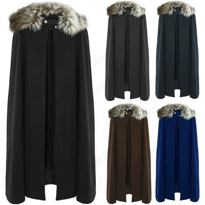 2024 Мужская средневековая зимняя накидка с толстым воротником Larp Vicking Knight косплей