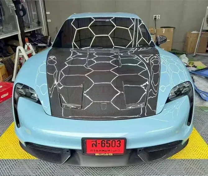 Передний бампер из настоящего углеродного волокна, капот двигателя, Крышка вентиляционного отверстия для Porsche Taycan / Turbo / S 2019 2020 2021 2022 2023 Передний бампер из настоящего углеродного волокна, капот двигателя, Крышка вентиляционного отверстия для Porsche Taycan / Turbo / S 2019 2020 2021 2022 2023