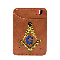 high quality retro freemason symbol printing leather magic wallet classic men women money clips card purse cash holder