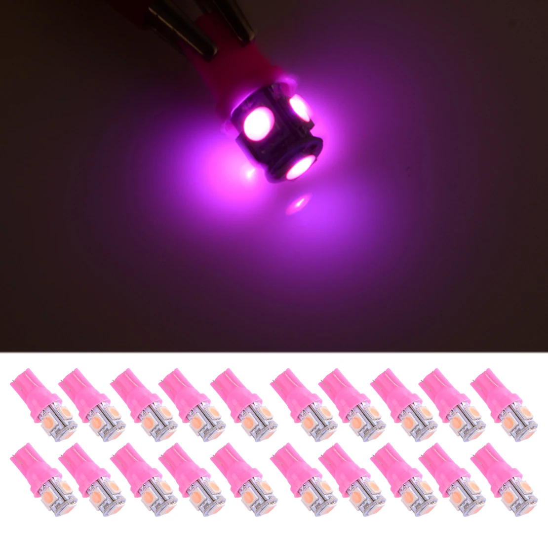 

20 шт. розовый светодиод T10 5050 5SMD купольная лампа для чтения карты номерного знака двери багажника перчатки подходящая лампочка 12 в 1 Вт 6000K