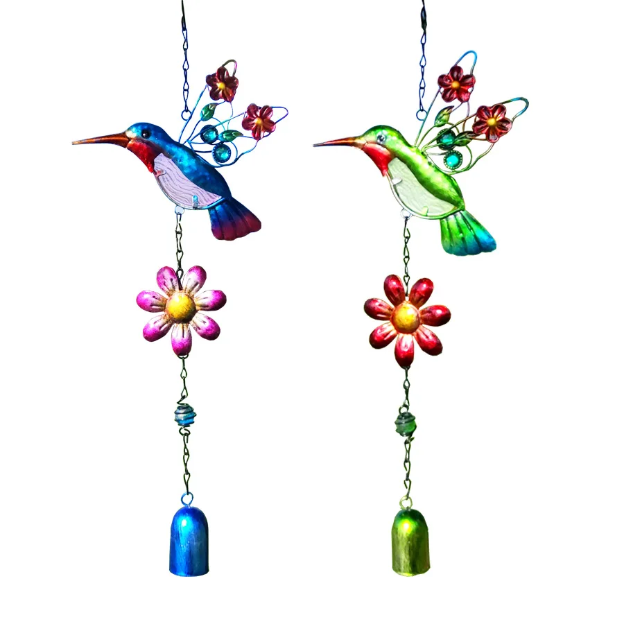 Cartoon Hummingbird Painted Glass Metal Wrought Iron Wind Chimes Kingfisher Bells Singing Handmade Hanging Ornament Home Decor