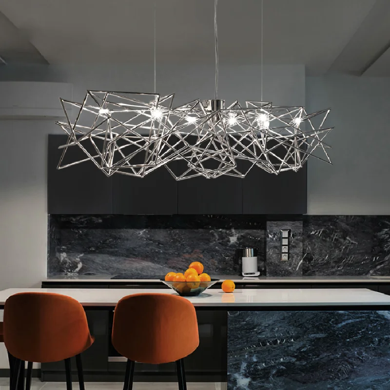

2023 New New postmodern luxury golden chandelier simple stainless steel creativeLED chandelier dining room living room long lamp