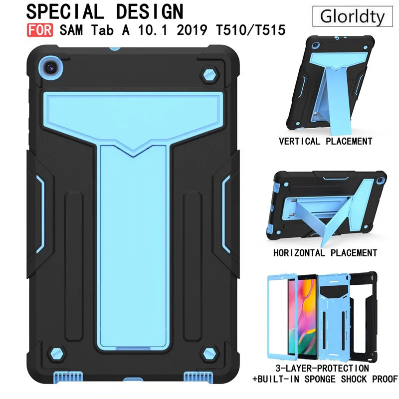 

Tablet Stand Case for Samsung Galaxy Tab A 10.1'' 2019 SM-T510 SM-T515 T510 T515 PC+TPU Hybrid Armor Cover with Kickstand Case