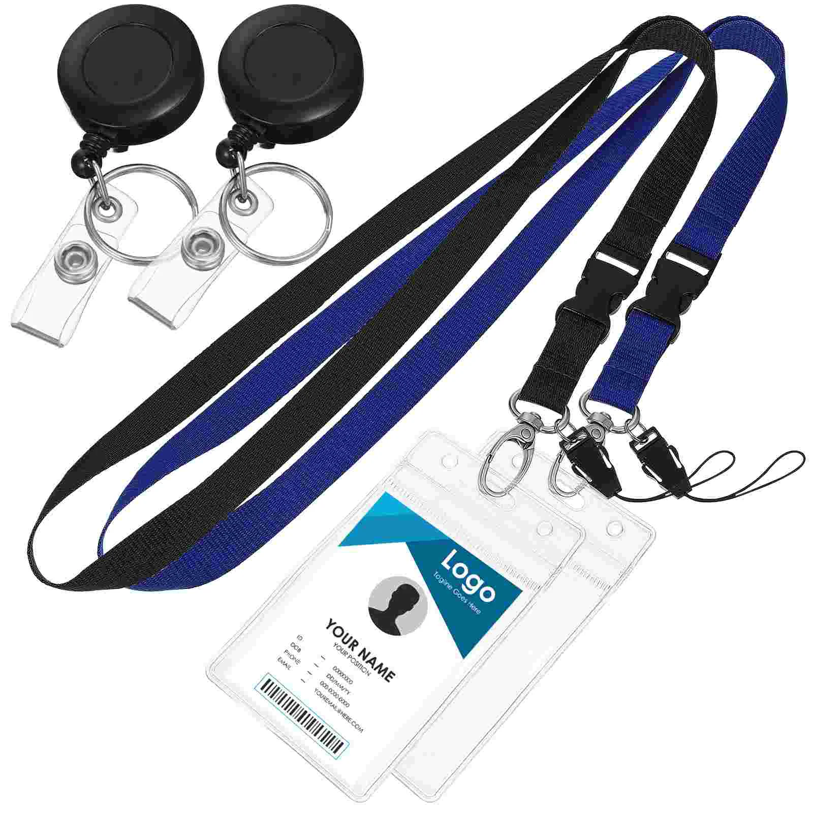 

2 Sets Coloured Lanyards ID Card Holder Sleeve Protector Credit Vertical Student