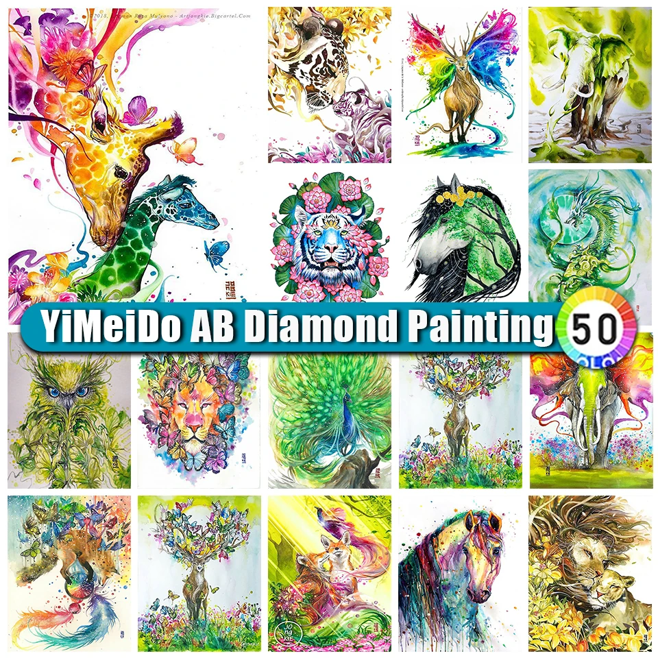 

YIMEIDO Diy AB Diamond Painting Giraffe Lion Elephant Embroidery 5d New Collection 2022 Animals Diamond Mosaic 5d Art Picture