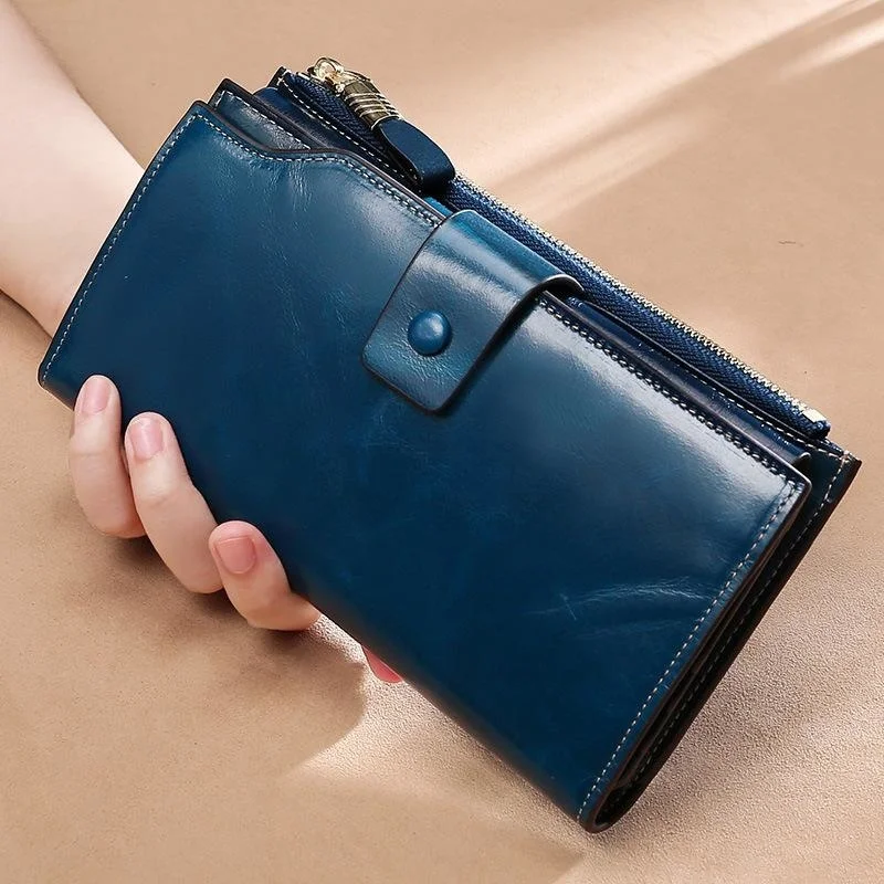 GAGACIA Luxury Women Wallets Genuine Leather Purse Prevent RFID Woman Multi-layer Card Long Ladies Wallet 2022 New Phone Bag