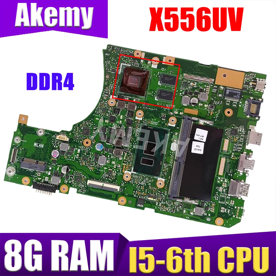 

Материнская плата XinKaidi X556UV для ноутбука, I5-CPU DDR4-8 ГБ ОЗУ для ASUS X556UQ X556UV X556UB X556UR X556U, материнская плата X556UV