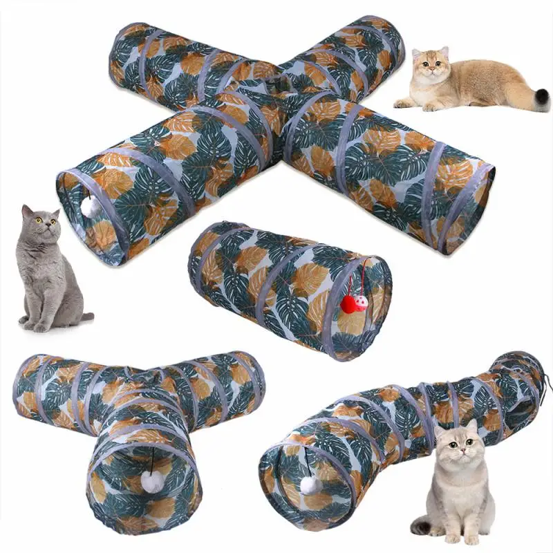 

Cat Tunnel Tube Toy Tunnel Bored Printing Convenient Pet Training Interactivetoy Pet Supplies Foldable Cat Channel Four-way