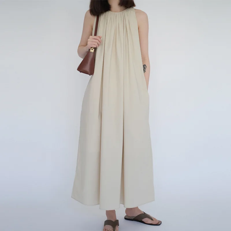 

Повседневное хлопковое женское летнее платье без рукавов с рюшами женское платье в Корейском стиле Харадзюку Длинные платья для женщин Vestidos De Mujer