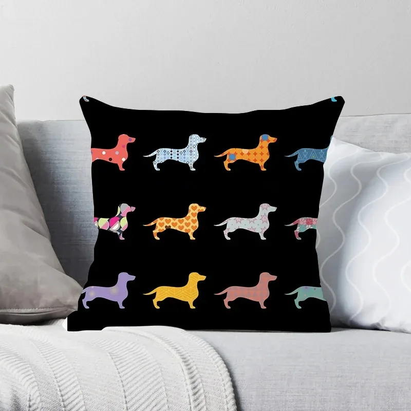 Наволочка с рисунком таксы, полиэстер, 40x40 см