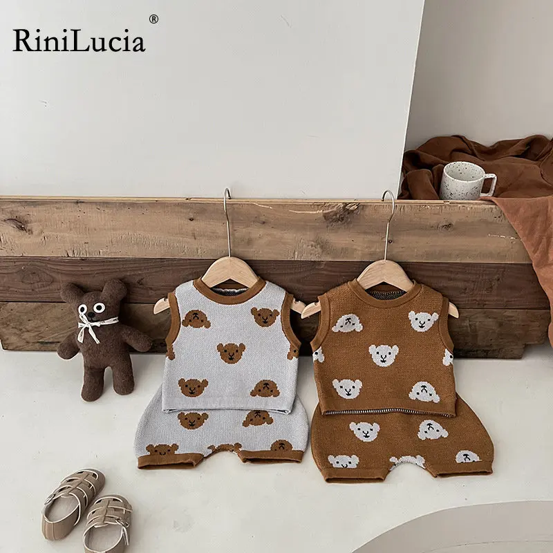 

RiniLucia Baby Clothing Set Korean Style Baby Autumn Cute Suit Cartoon Boy's 2 Piece Clothes Vest+Shorts Lovely Girl's Suit