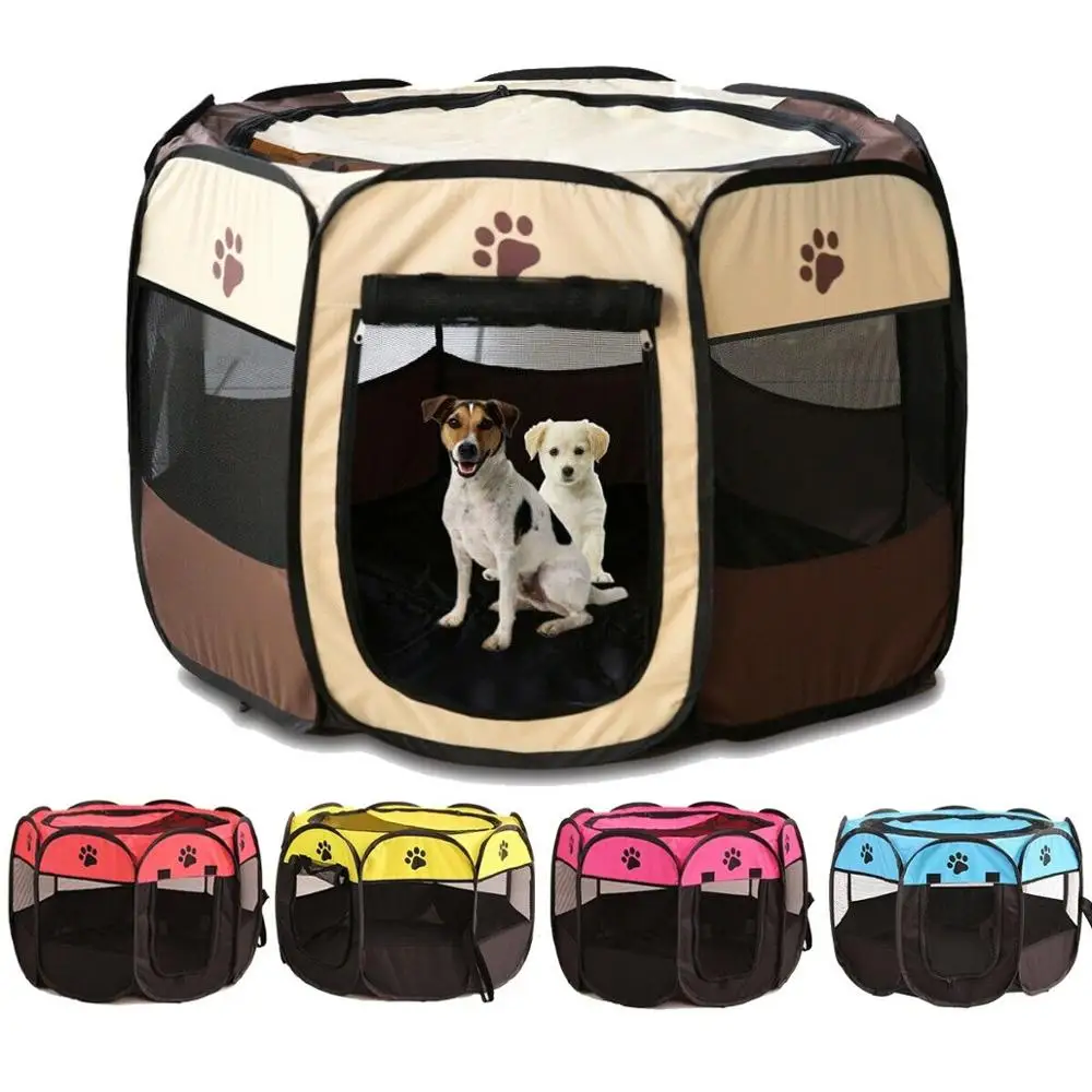 

Pet Dog Cat Playpen Tent Crate Room Foldable Puppy Exercise Cat Cage Waterproof Outdoor Two Door Mesh Shade Cover Nest Kennel