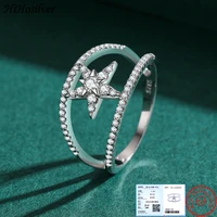 hihosilver double layers star real 925 sterling silver ring zircon jewelry luxury gift for women hh22003