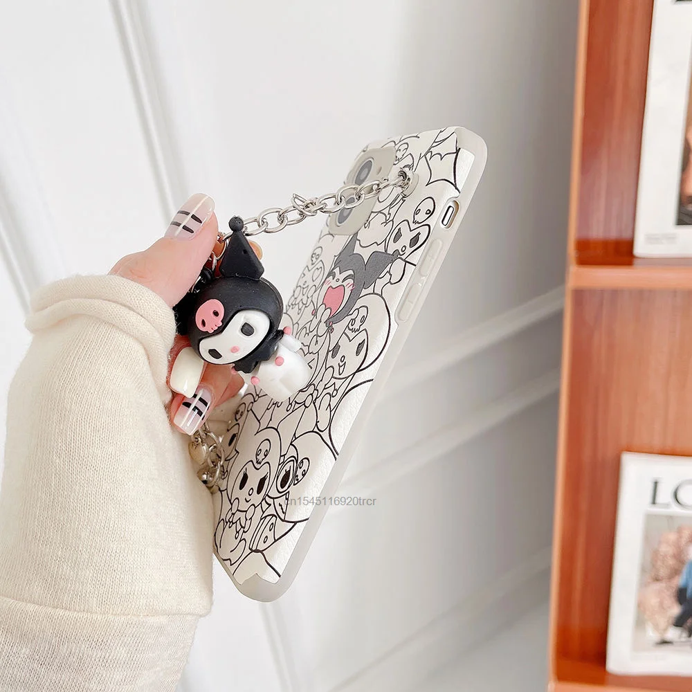 Чехол для телефона Sanrio Kuromi Doll Chain чехол Iphone 12 11 Pro Max XS XR X SE 7 8 Plus 6s в эстетическом