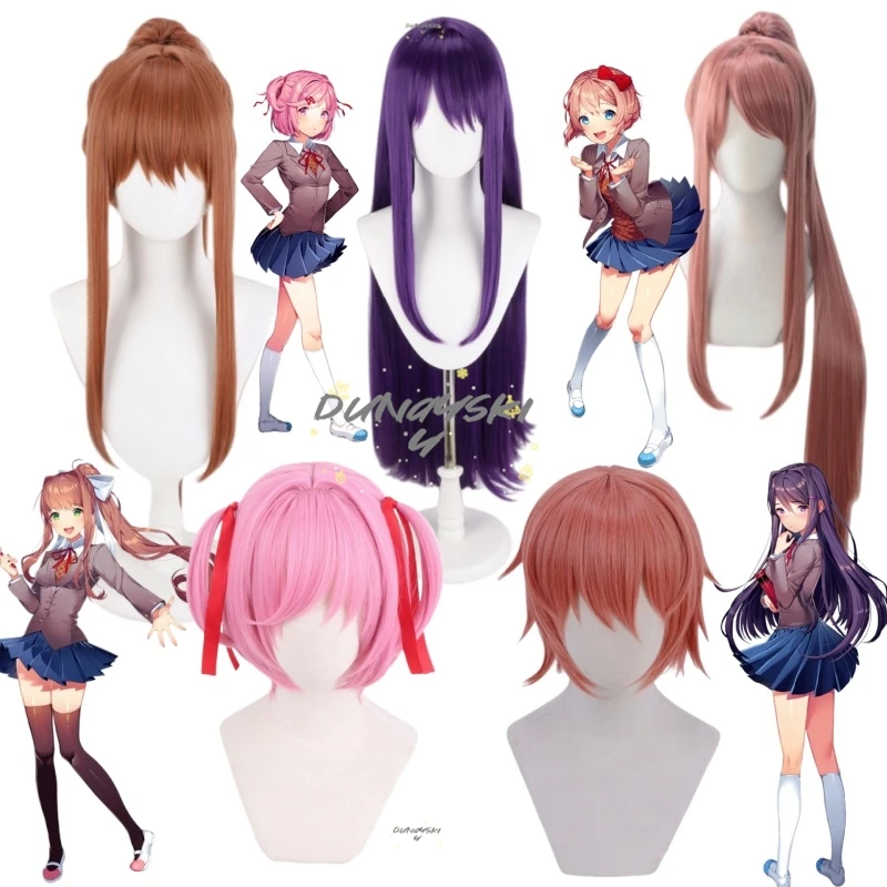 Фото Косплей-парик Doki Doki Literature Club: Натсуки, Сайори, Юри, Моника. Парик для косплея, аксессуар для вечеринки, головной убор. №1