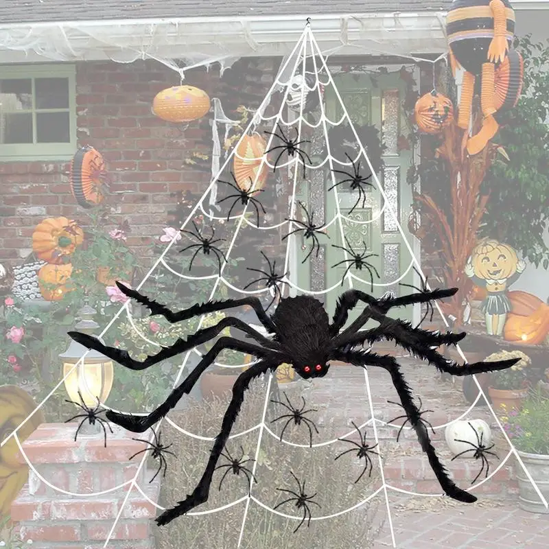 

Гигантский паук пушистый реалистичный Декор реквизит паутина для помещений и улицы для бара дома торгового центра двора
