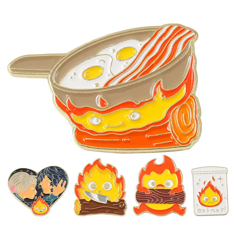 

Cartoon Anime Flame Enamel Pin Wood Fried Egg Fire Demon Fun Alloy Lapel Brooches Cloths Hat Badge Accessories Jewelry Gift