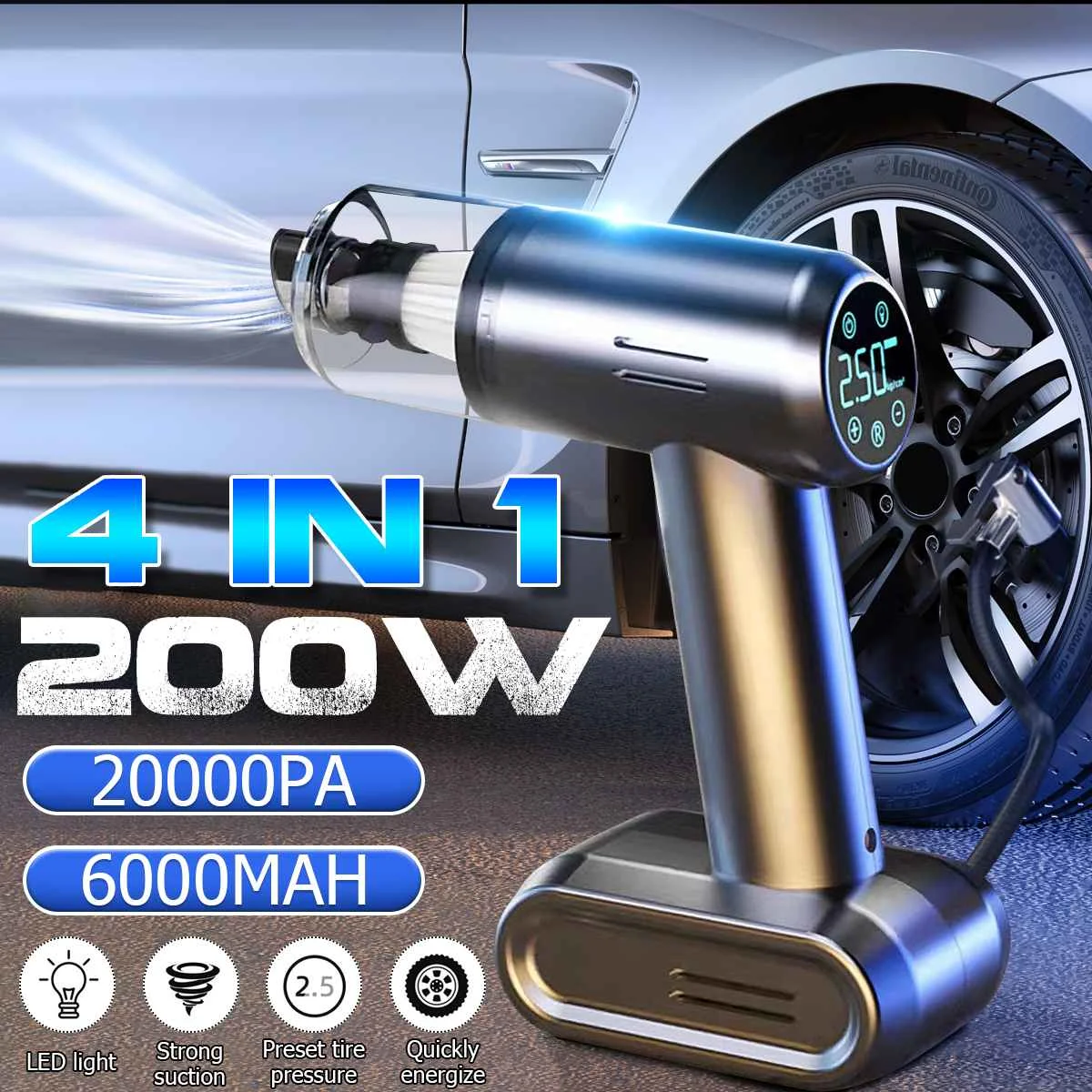 Портативный автомобильный пылесос 4 в 1 20000 па 200 Вт воздушный насос Автомобильный