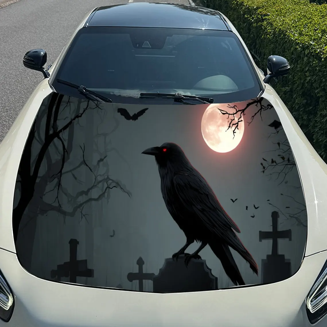 Фото Темная и gloomy graveyard Blood Moon and Crows Виниловые наклейки на капот автомобиля Защитная поверхность автомобиля Наклейка Украшение автомобиля Винил W №4