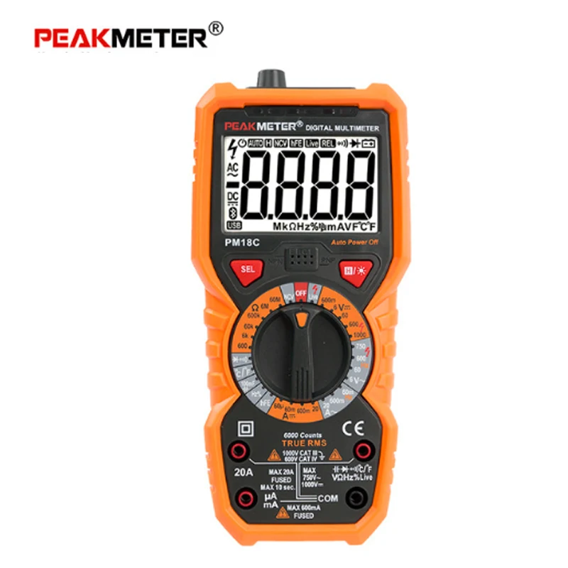 

Цифровой мультиметр PEAKMETER PM18C, тестер с функцией True RMS, AC/DC, 20 А, для измерения напряжения, сопротивления, емкости, частоты, температуры, бесконтактного индикатора напряжения