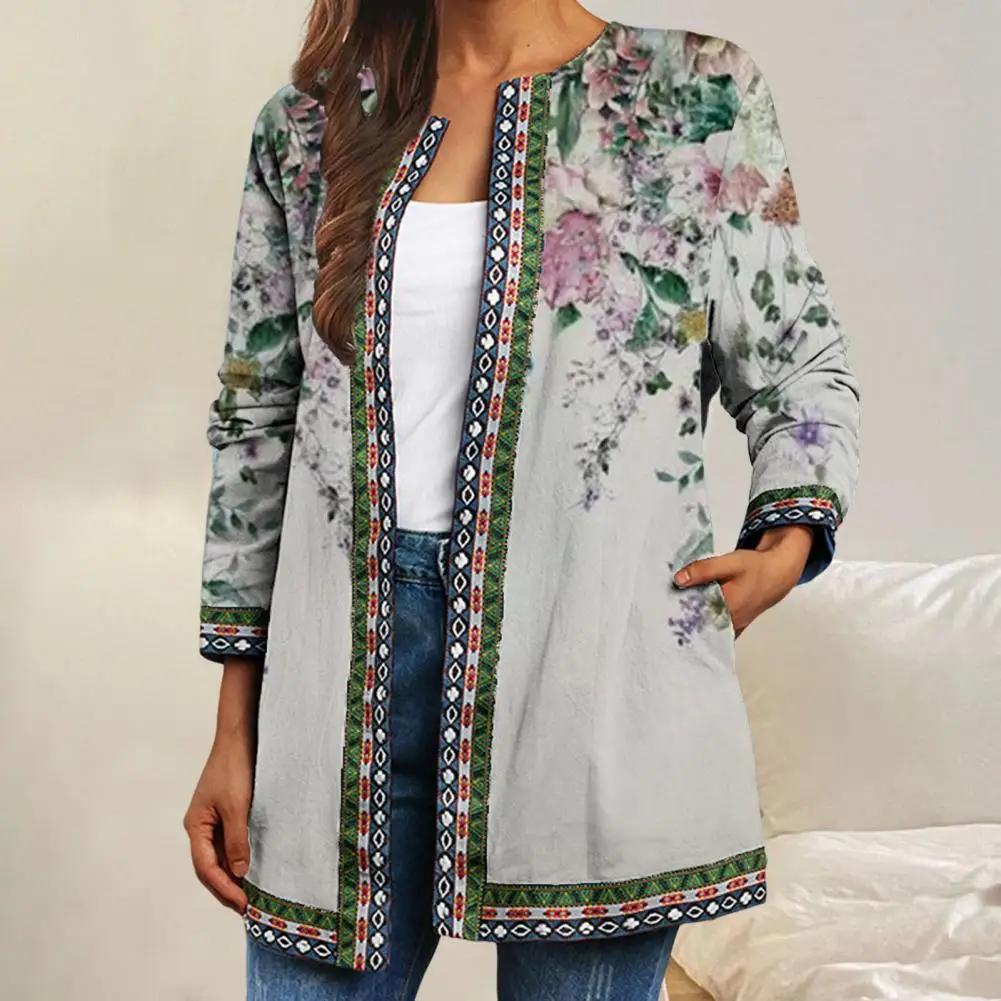 

Oversized Jacket Coat Women Autumn Winter Ethnic Floral Print Long Sleeve Loose Jacket Retro Cotton Linen Cardigan Outerwear 5XL
