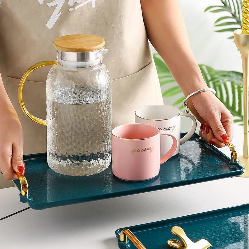 

Luxury Storage Tray With Golden Handle Tea Dessert Fruit Storage Plate Decoration Tray Rectangle S/L Storage Tray Home Decor