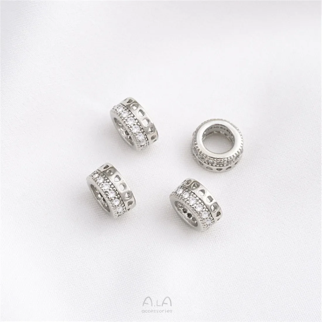 Бусины-бочки из циркона с платиновым покрытием большие отверстия отдельные