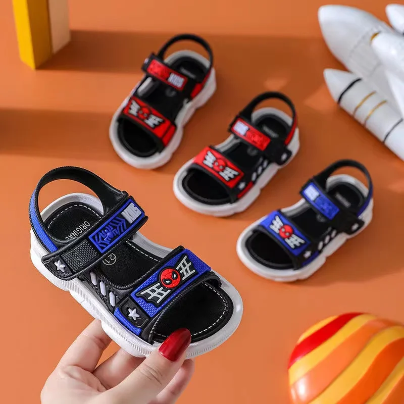 

New Baby Boys Sandals Summer Kids Beach Shoes Children Cartoon Spiderman Print Soft Toddler Kids Sandals Black Blue EUR 21-35