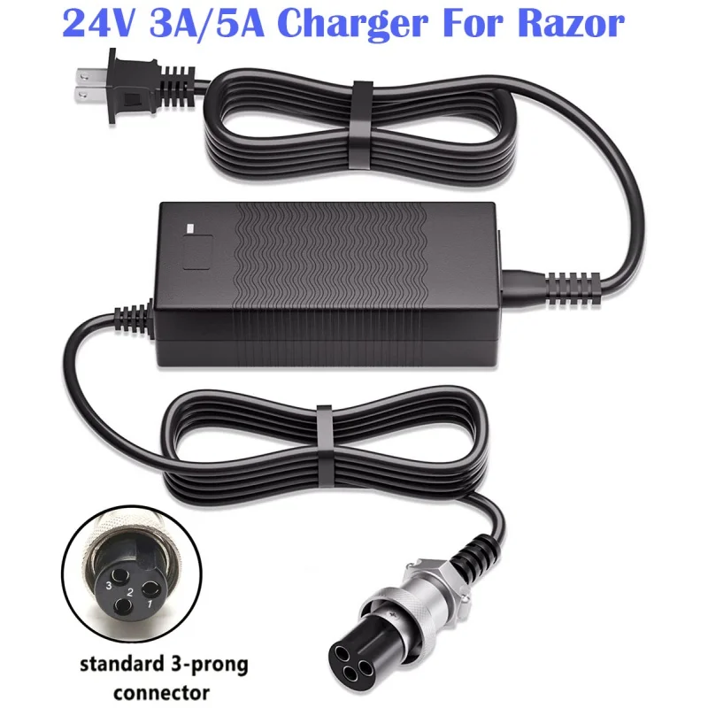24V 3A 5A Electric Scooter Battery Charger for Razor E100  E200S E175 300S E300 E500 PR200 MX400 mx650 hoverboard hover board