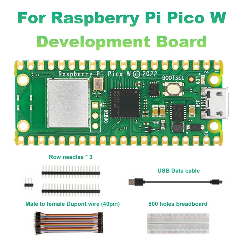 

1Set Green 51 X 21Mm Wireless Wifi RP2040 Microcontroller For Raspberry Pi Pico W Development Board Extended Base Kit